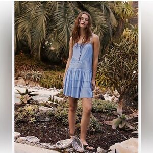 Free People Beach Noelle Three Tiered Mini dress in blue